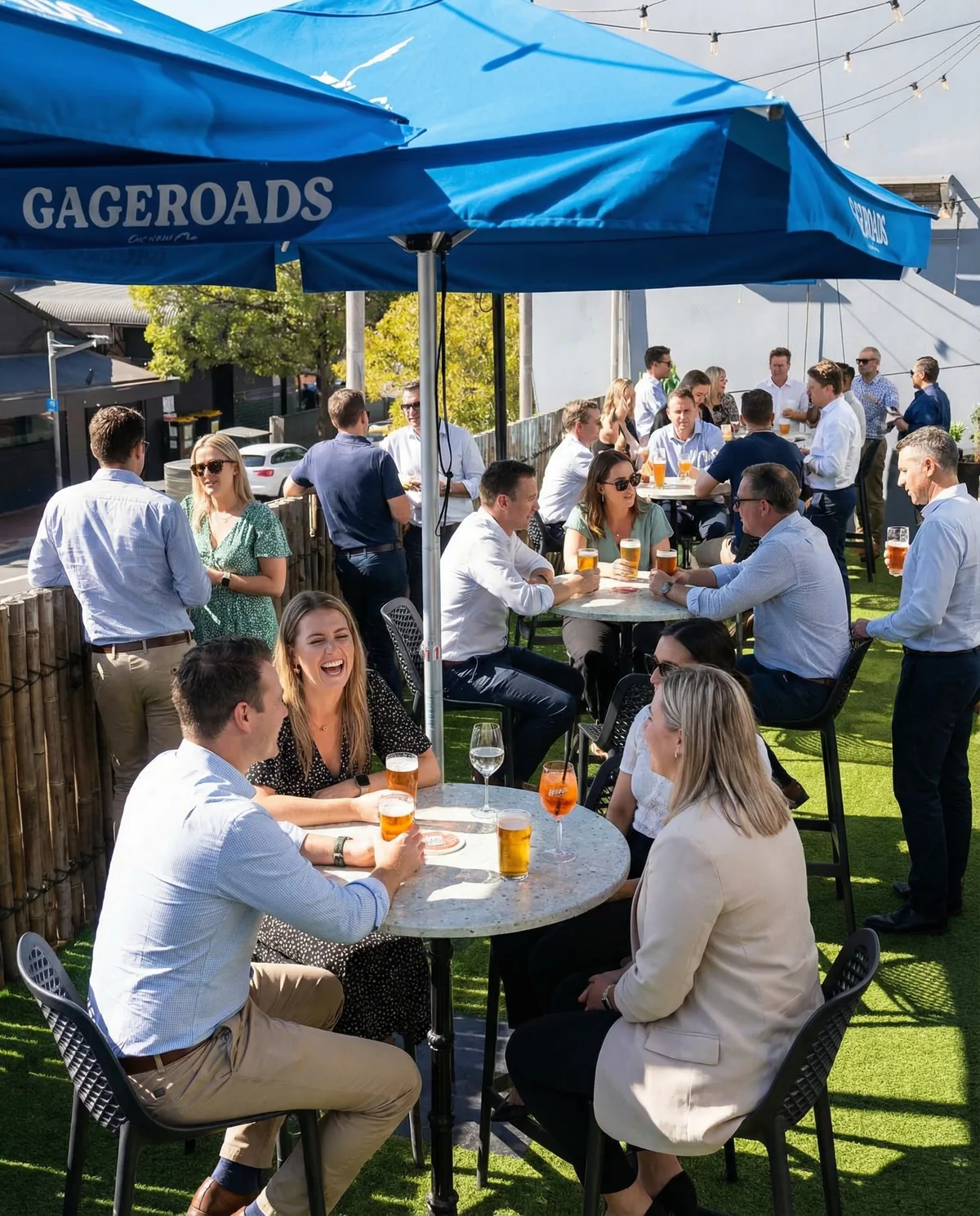 Outdoor function under Gageroads umbrellas at Planet Royale