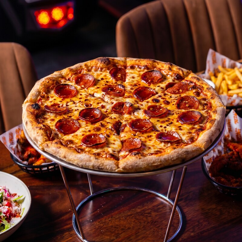 Diablo Pepperoni pizza - spicy pepperoni and molten mozzarella with house chilli oil.