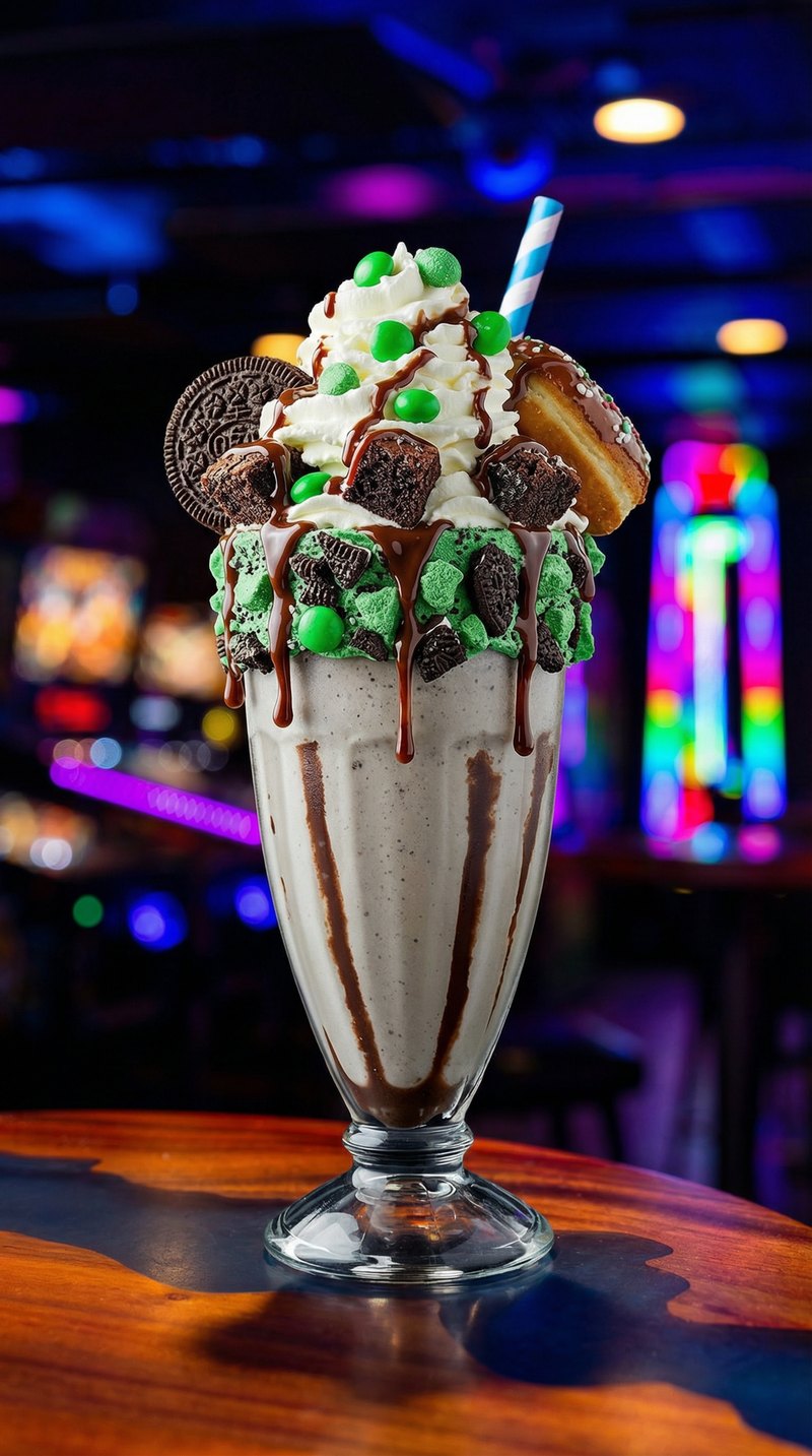 Grove Street shake - mint chocolate shake with green M&Ms, Oreo crumble, brownie chunks and choc drizzle.
