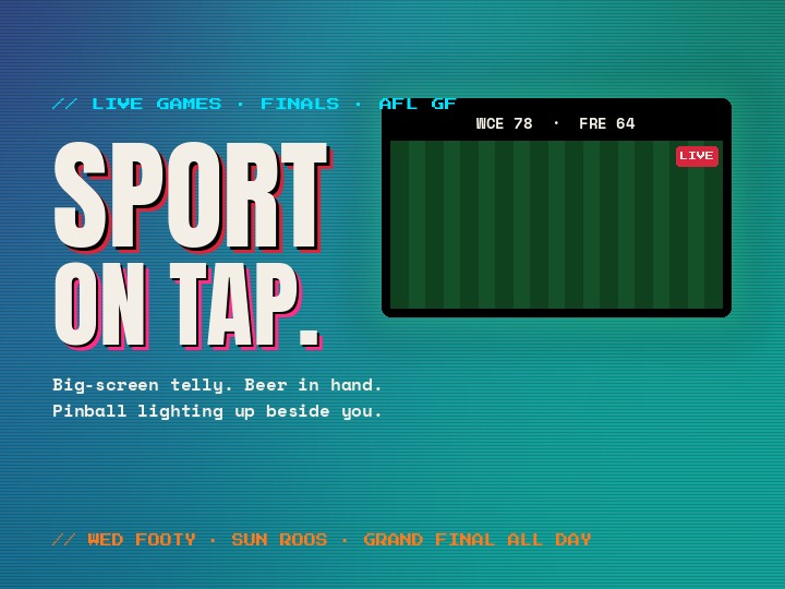 Sport on Tap at Planet Royale - big-screen telly tuned to live games and AFL finals